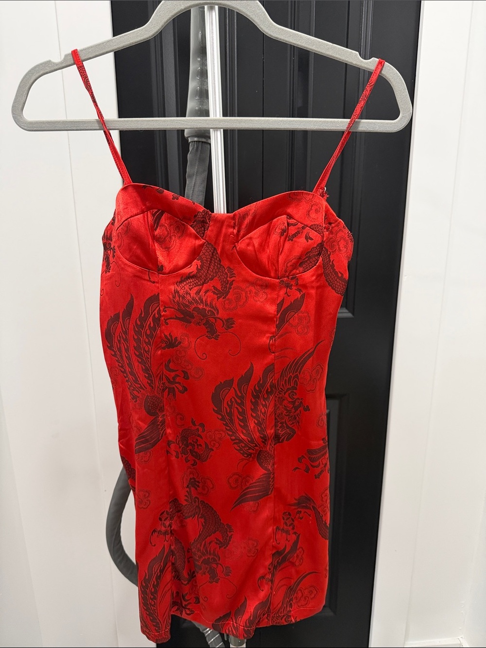 Red Satin Dragon Print Slip Princes Polly Dress